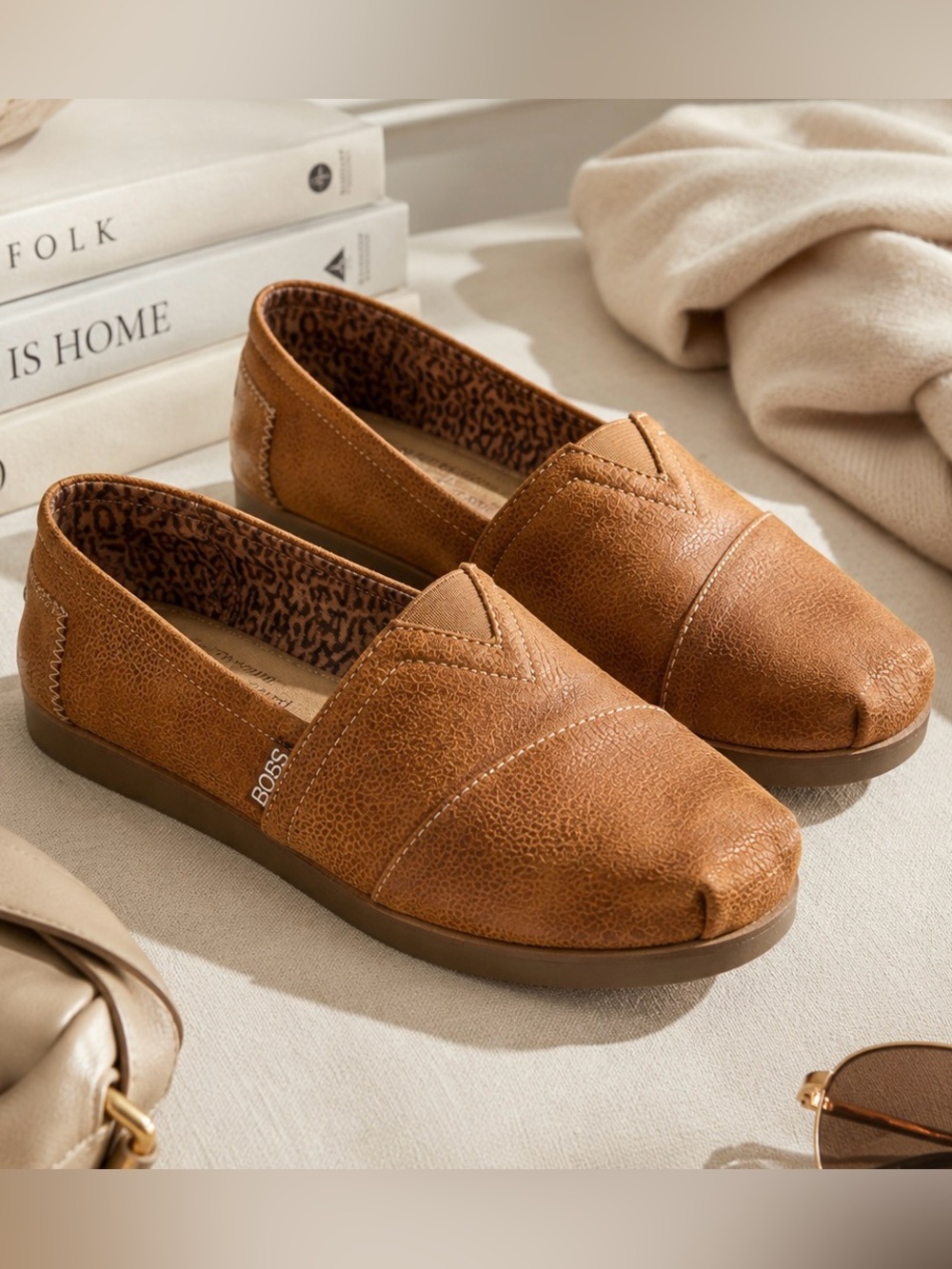 BOBS Skechers Tan Memory Foam Slip On Flats 8.5 Quiet Luxury Capsule Casual